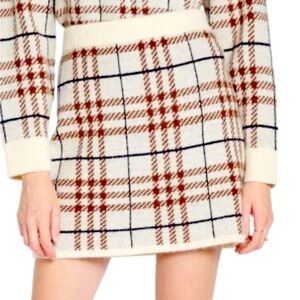 En Saison elastic waist mini sweater skirt w plaid detailing women's size Small
